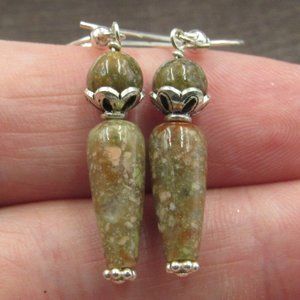 Sterling Silver Unique Green Brown Stone Earrings